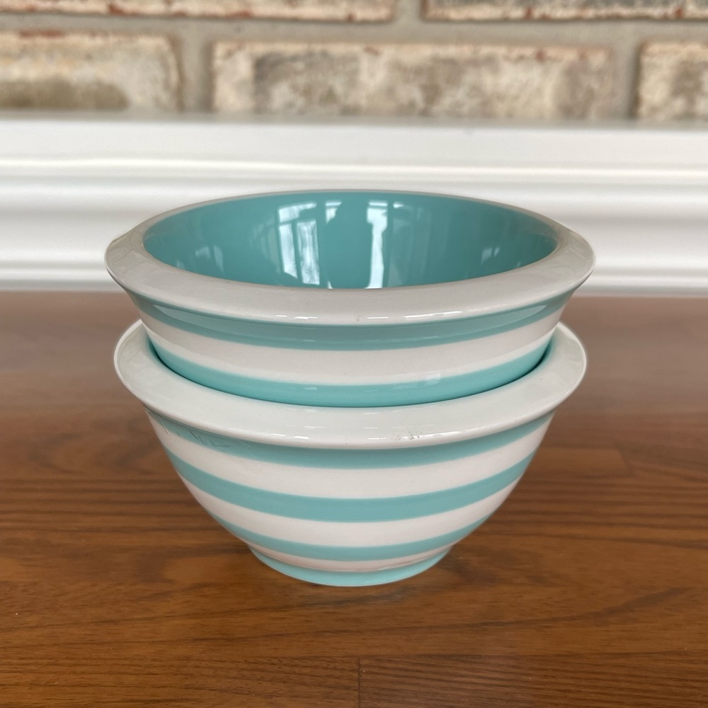NEW, Authentic, Set of 2 Teal Striped TERRAMOTO Mini Pinch Bowls.